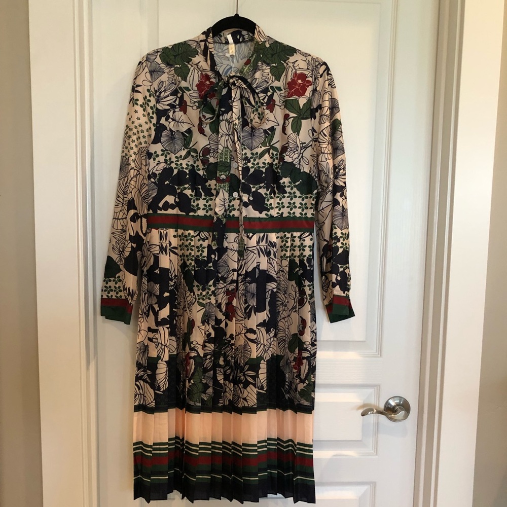 Multi print silky pleated dress